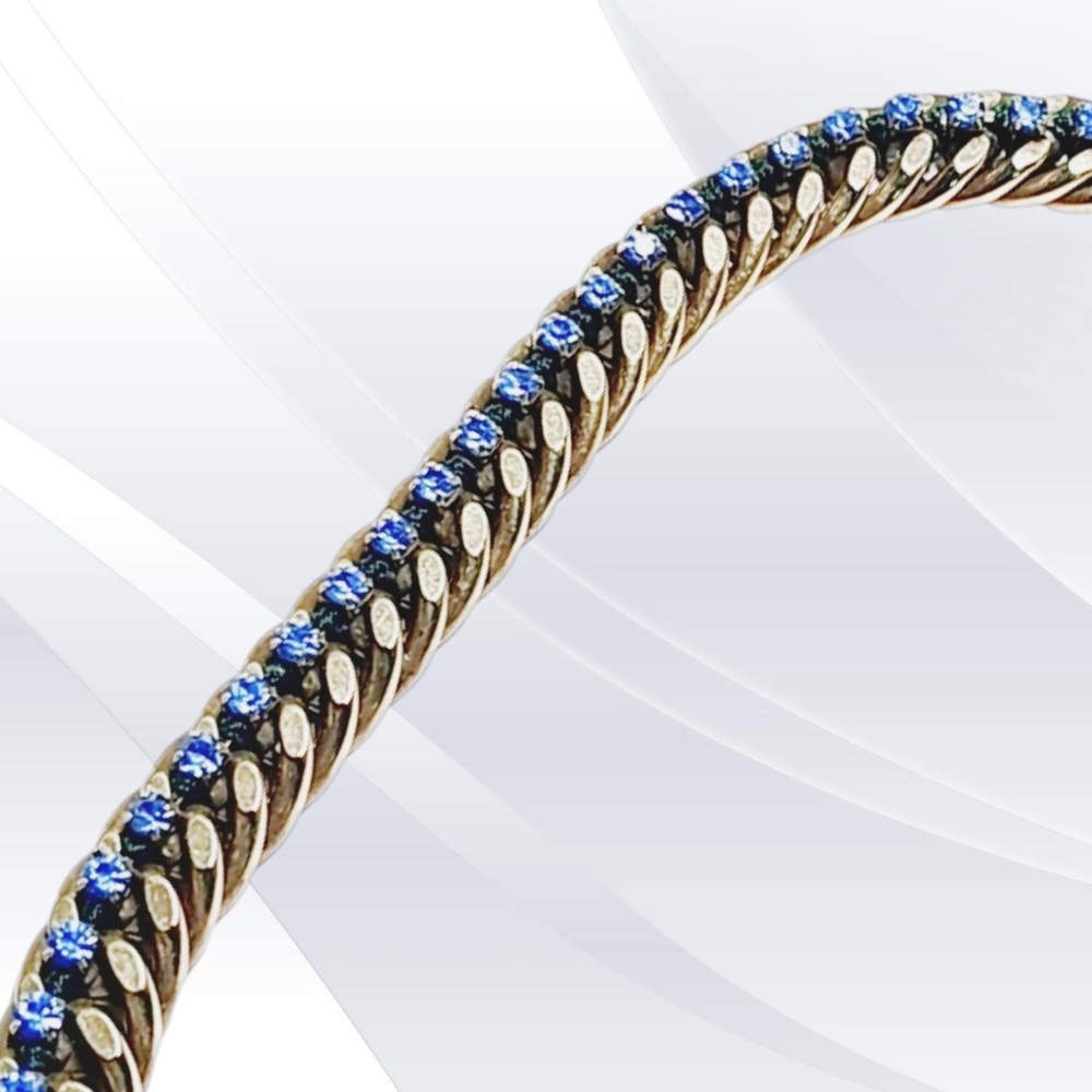 Solid Brass Chain Link Statement Choker With Blue… - image 6